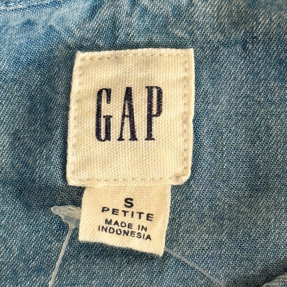 GAP Denim Button Front Dress Petite‎ S Chambray Sleeveless Cottagecore NWT - Picture 6 of 8